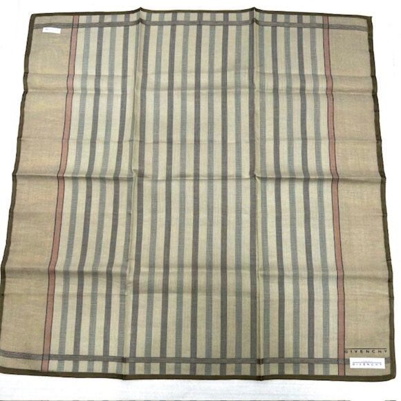New Ta on GIVENCHY Men Handkerchief 18" Silk Cotton Olive green brown stripe(97) - Picture 6 of 7
